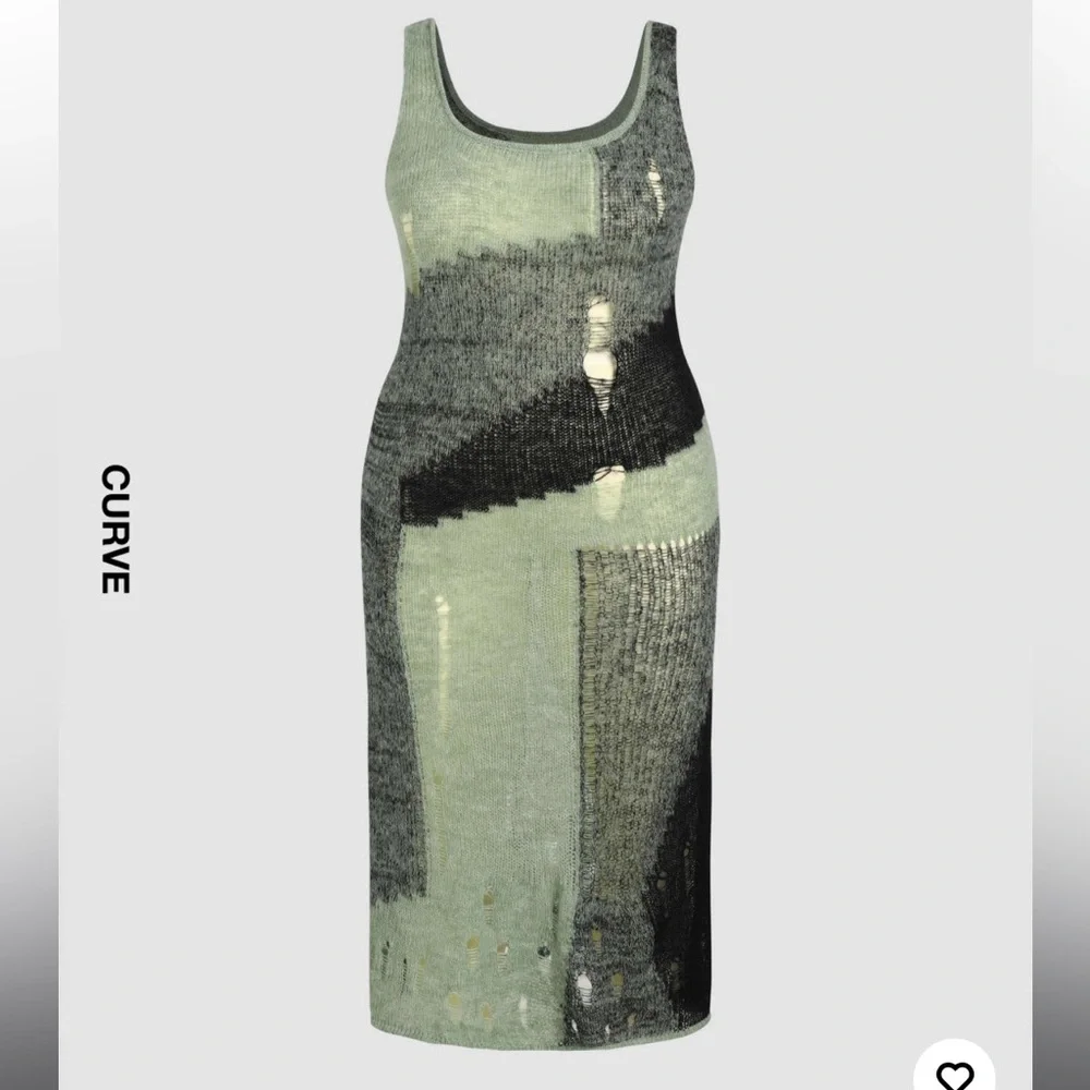 Cider Green and Black Knit destructed Dress 2X - Picture 6 of 11